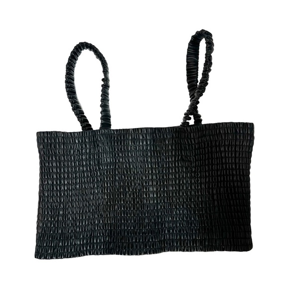 PROENZA SCHOULER WHITE LABEL Faux Leather Smocked Crop Top Sz M - Picture 2 of 8